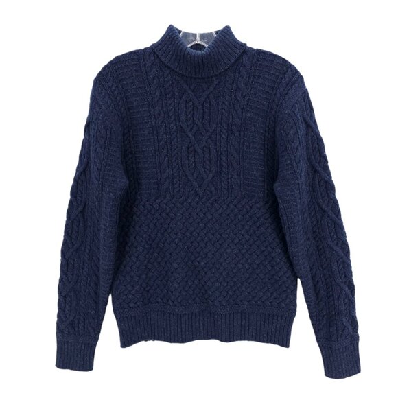 RRL  Double RL Navy Wool Cashmere Cable Knit Turtleneck Sweater Men's Size Small - Picture 1 of 7
